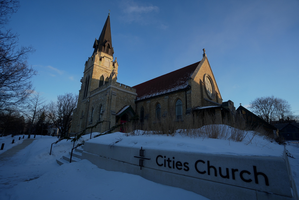 Cities Church is seen in St. Paul, Minn. where activists shut down a service claiming the pastor was also working as an ICE agent, Monday, Jan. 19, 2026 in St. Paul, Minn.