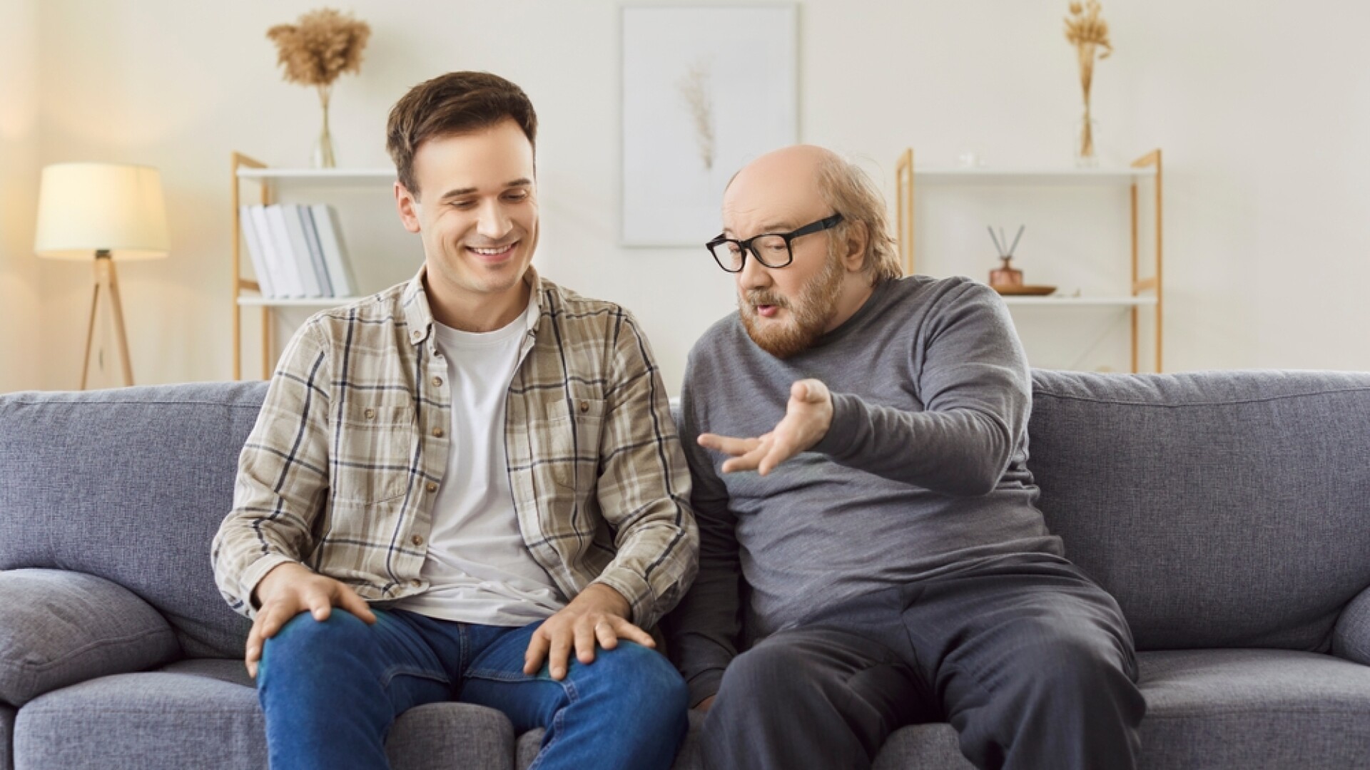 Portrait,Of,Happy,Smiling,Old,Senior,Parent,Father,Talking,With